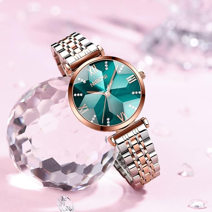 NIBOSI Women’s Stainless Steel Rose Gold Analog Watch with Square Dial, Diamond Studded Design & Waterproof Luxury Wrist Watch for Girls and Ladies