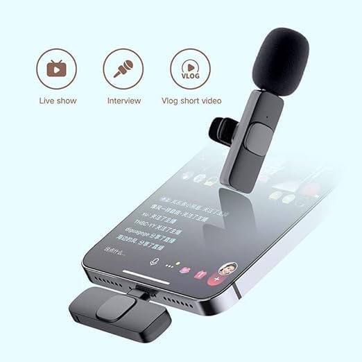 VARNIADR 2.4GHz 2-in-1 K8 Wireless Microphone with Receiver for Type-C & Lightning Phones, Camera & Laptop – Portable Clip Mic for Vlogging & Recording