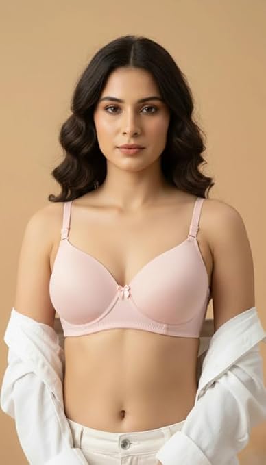 Imsa Moda Women’s Nylon Lycra Lightly Padded Wirefree T-Shirt Bra Combo Pack of 2 – Full Coverage Everyday Comfort Bra for Women