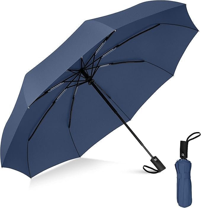 Kerok Portable Auto Travel Umbrella | Windproof Automatic Open & Close Compact Rain Umbrella for Men & Women – Black