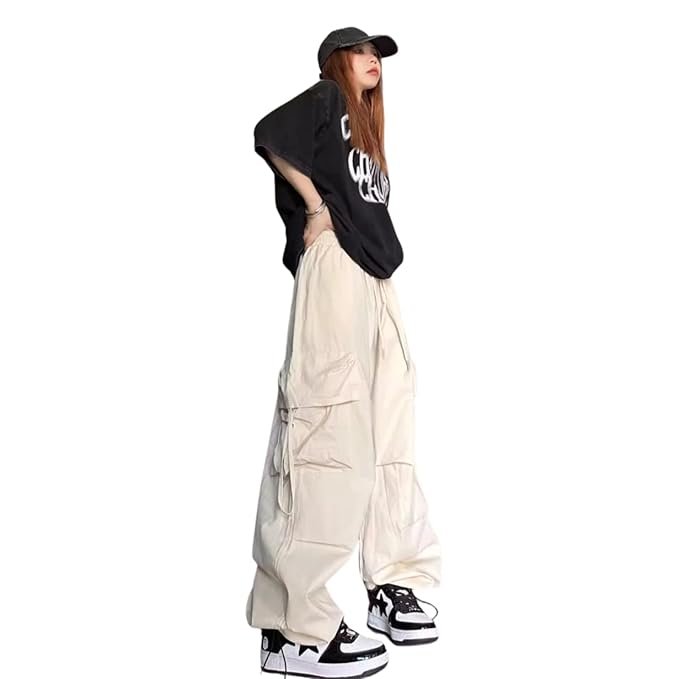 Parachute Pants for Women | Water-Resistant Cargo Pants | Korean Style Activewear for Travel, Office, Gym & Casual Wear