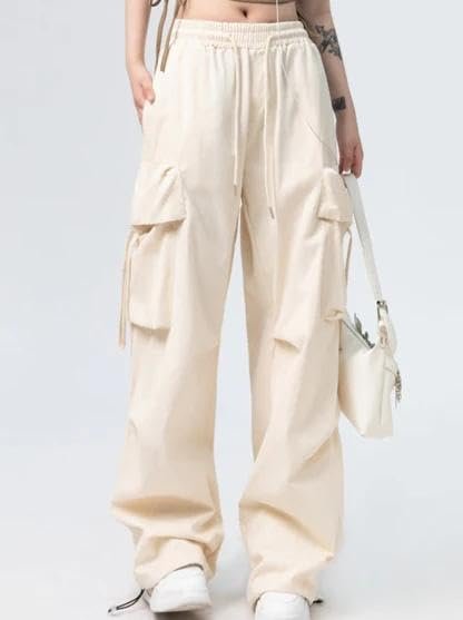 Parachute Pants for Women | Water-Resistant Cargo Pants | Korean Style Activewear for Travel, Office, Gym & Casual Wear