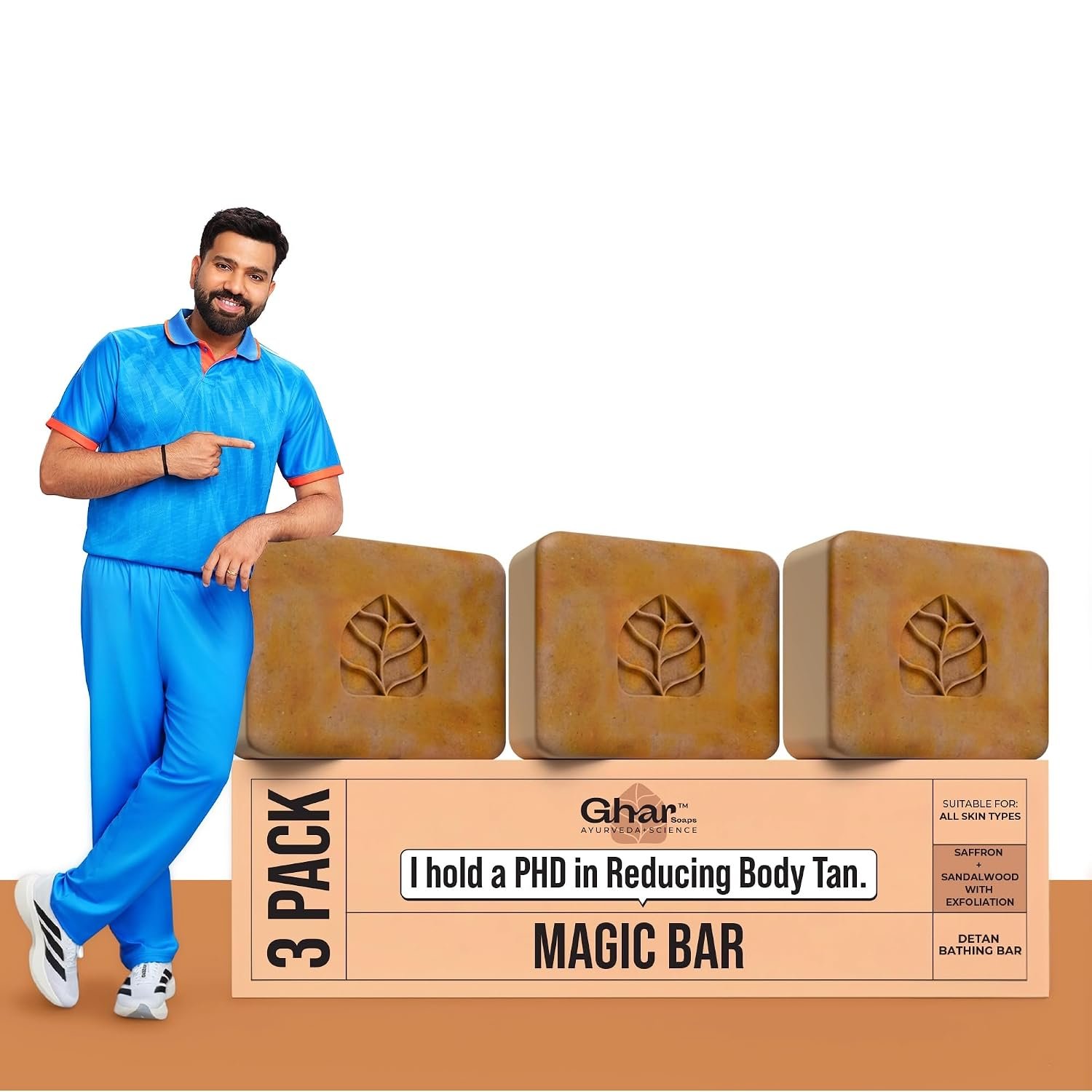 Ghar Soaps Sandalwood & Saffron Handmade Bath Soap (Pack of 3, 300g) | Paraben-Free Chandan & Kesar Soap | Skin Brightening & Glowing Soap for Men & Women