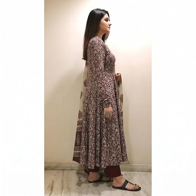 Nermosa Women's Printed Anarkali Kurta Pant Set with Dupatta | Elegant Ethnic Kurta Set for Women | Traditional Festive & Casual Wear