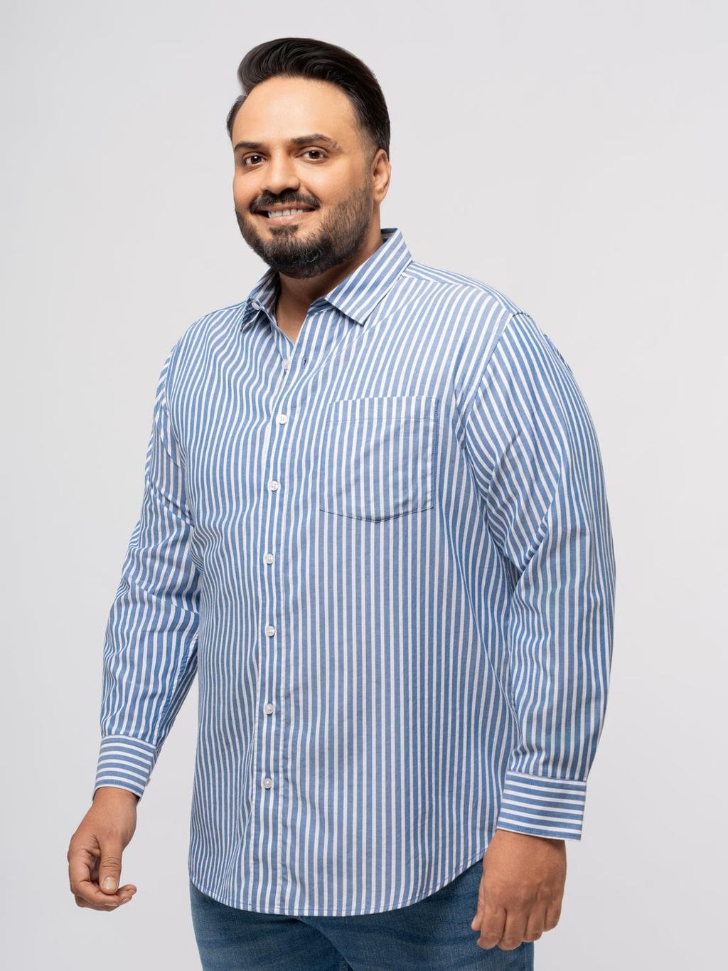 U TURN Men's Printed Striped Shirt – Stylish Cotton Mix Formal & Casual Plus Size Shirt