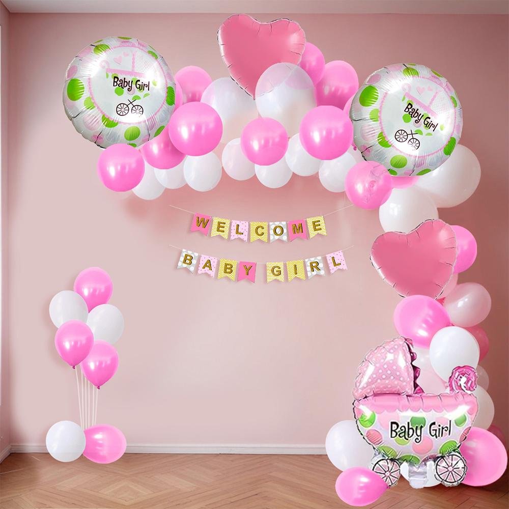 GROOVY DUDZ Baby Shower Decoration Set – 55 Pcs Pastel Balloon & Pram Theme Party Decor Kit